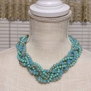 Gold multi Turquoise color ombré blue chunky braided twisted chain necklace